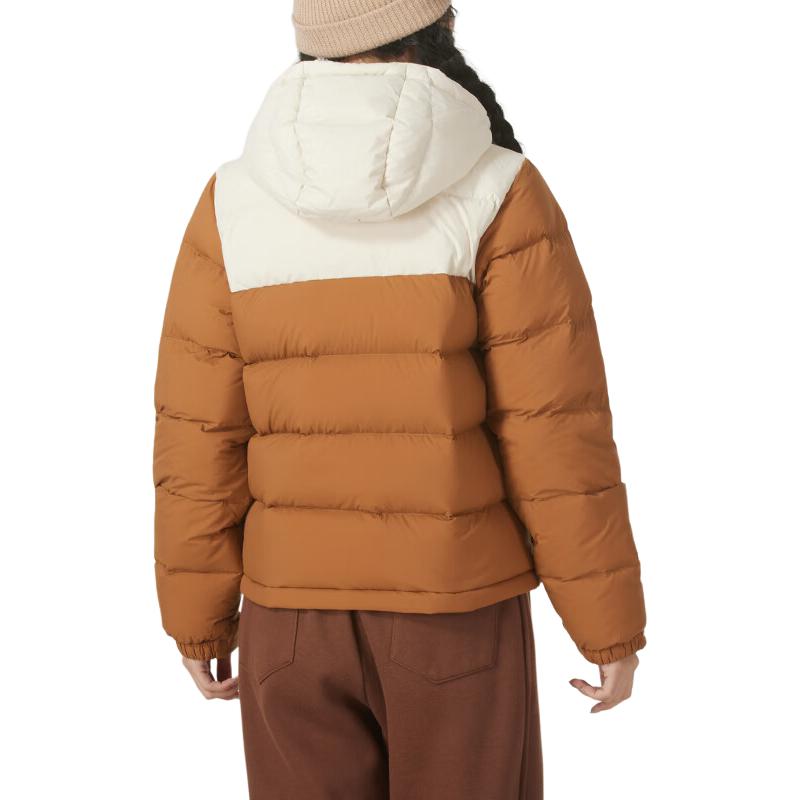 Columbia Omni-Heat Logo Pattern Color Block Zipper Hooded Warm Puffer Jacket Women outerwear White Brown WR9464-224
