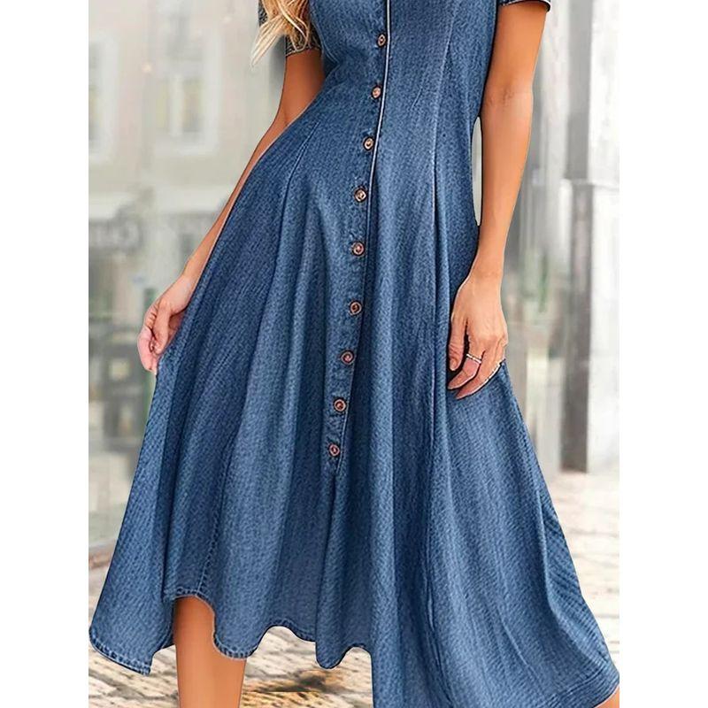 

Повседневное джинсовое платье с коротким рукавом и V-образным вырезом Повседневное джинсовое платье с коротким рукавом и V-образным вырезом Blue XXL