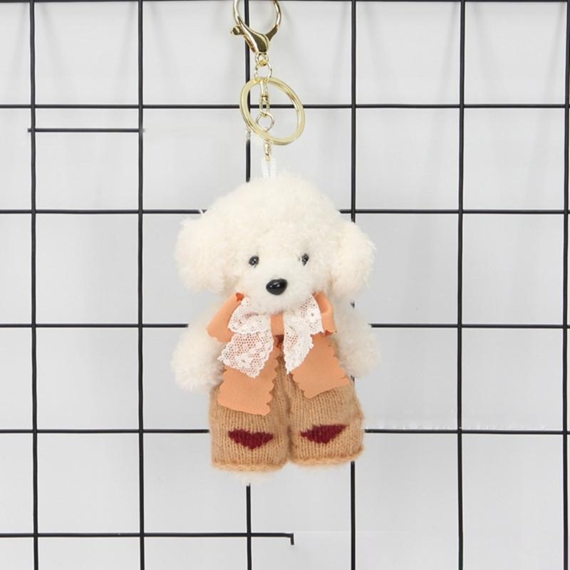 Cute Dog Keychain With Knitted Pants And Bowknot Stylish Keyrings Ornament For Women Girls Gift Accessories