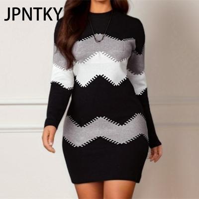 JPNTKY Moda para Mujer Otoño Invierno Vestidos Casuales de Manga Larga con Cuello Redondo