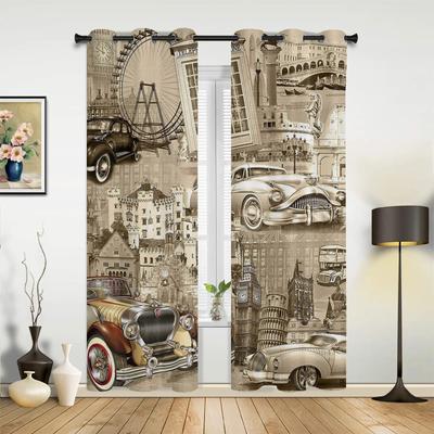 Tende da finestra vintage con edificio europeo per auto, decorazione per la casa, tende per soggiorno, tende per bambini, cortine per cucina, camera da letto