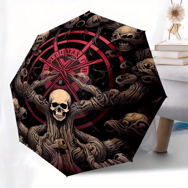 Dark Mystic Skull Pentagram Circular Art PrintUmbrella, Portable 3-Fold Compact Umbrella for Men & Women Gift