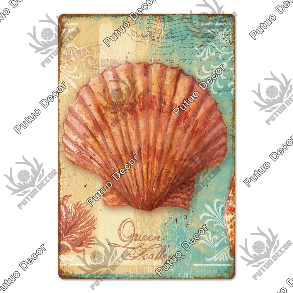 Decor Marine Animals Tin Sign Vintage Plaque Metal Wall Retro Posters for Beach Bar House Decorative Art Iron Painting