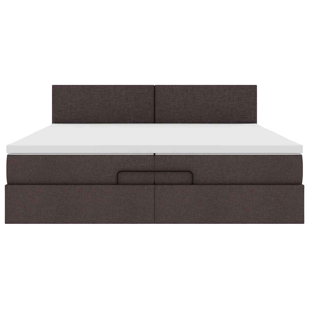 Ottoman Bed with Mattresses & LEDs Dark Brown 200x200 cm Fabric