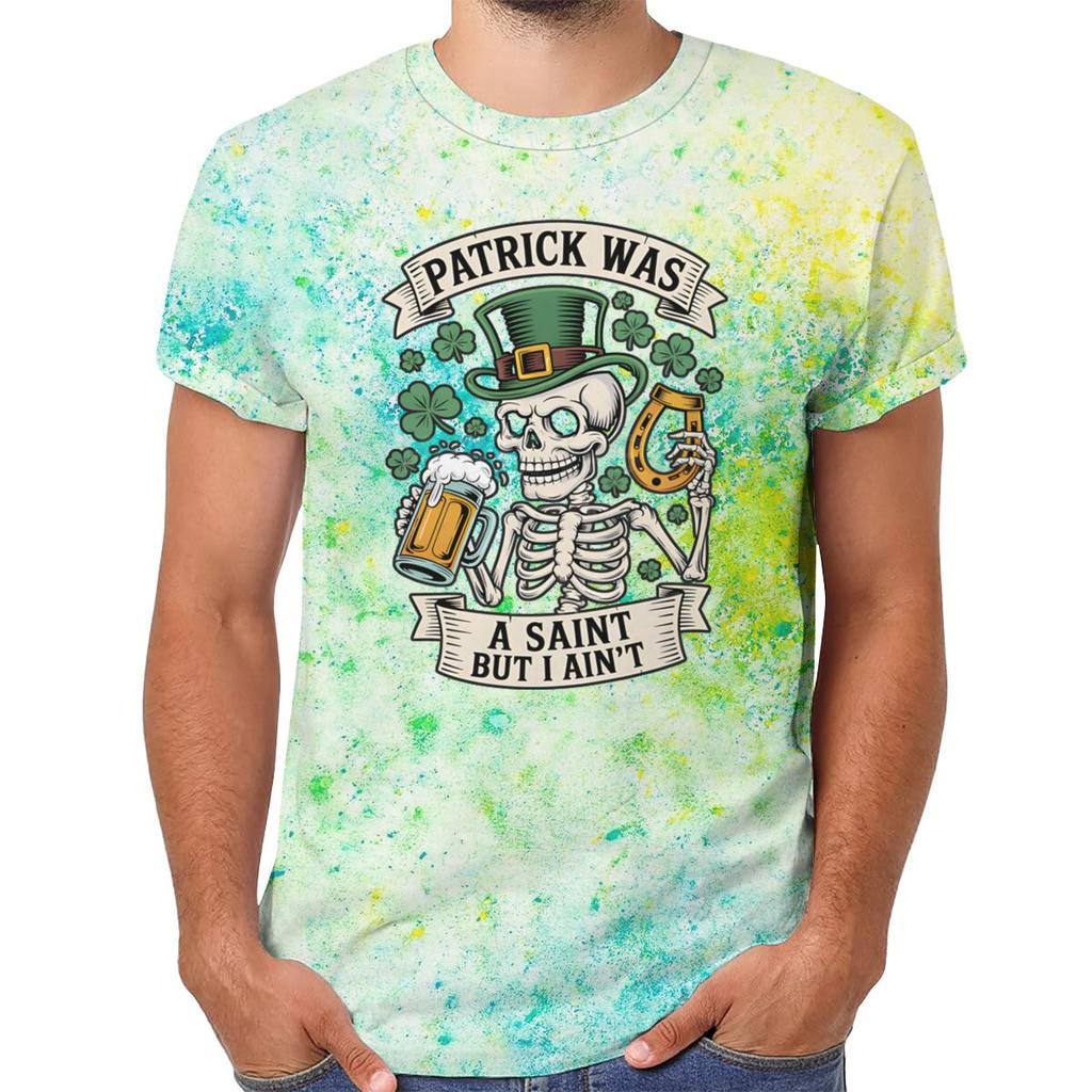 Unisexs St Patricks Day Shirt Patrick Was A Saint I Aint Print TShirt Irish Day Shirt Funny Skeleton Shamrock Leaves Graphic Tee