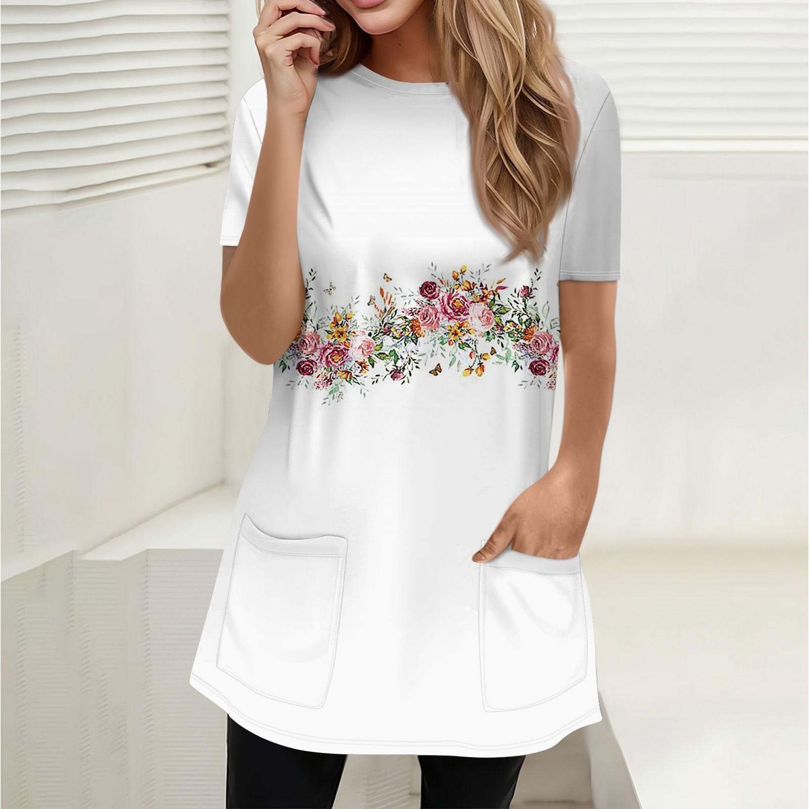 

Жен. Футболка Футболка С принтом С короткими рукавами Повседневные Выходные Мода Классический Круглый вырез Карманы Обычный Топ L