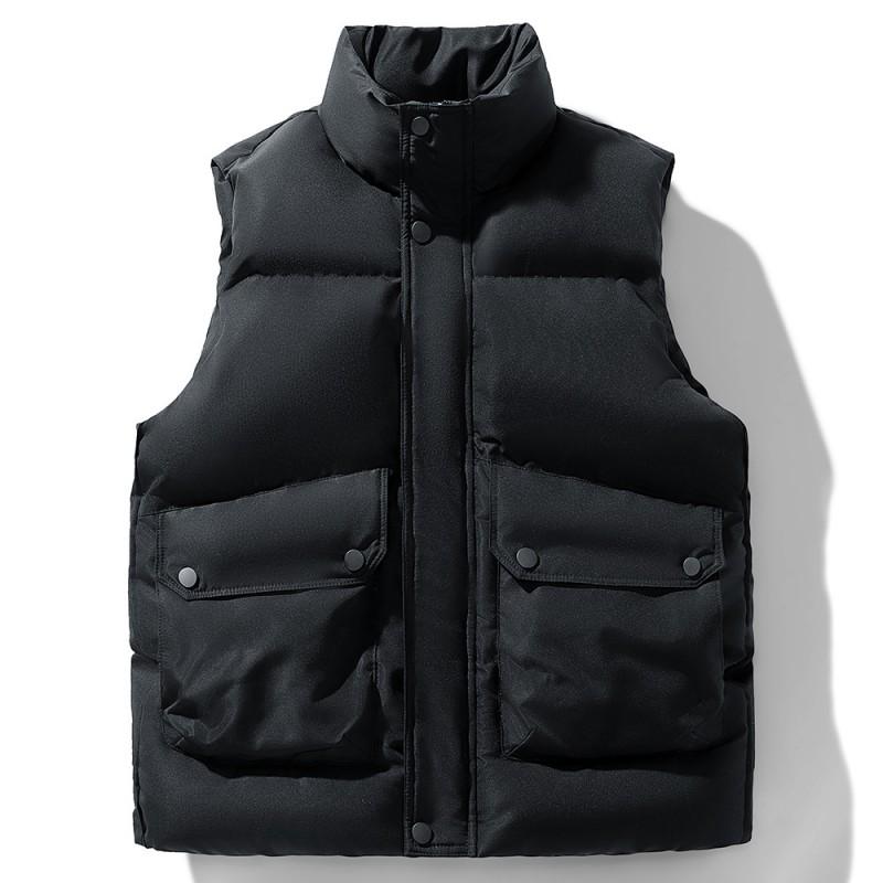 Mens Cotton Puffer Vest Winter Warmth Casual Sleeveless Jacket Solid Color Loose Fit Daily Wear