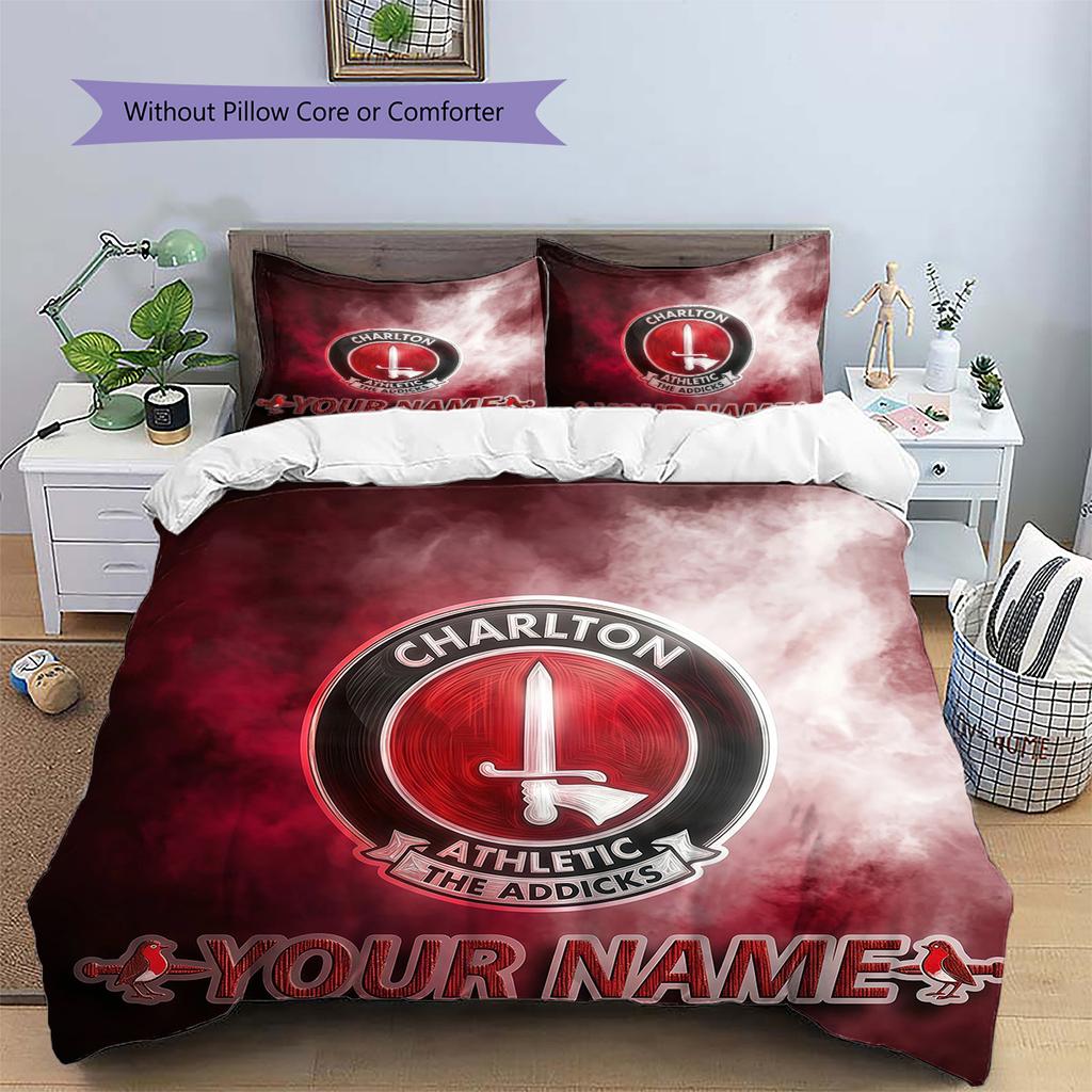 Custom Name Charlton Athletic Pattern Bedding Quilt Set Home Decoration Gift (1 * duvet cover + 2 * pillowcase without core)