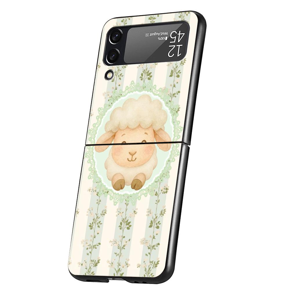 Harte PC-Handyhülle Für Samsung Galaxy Z Flip 7 6 5 4 Schwarze Hülle Für Galaxy Z Flip 3 Faltbare Capas Niedliches Lamm Engel Schaf