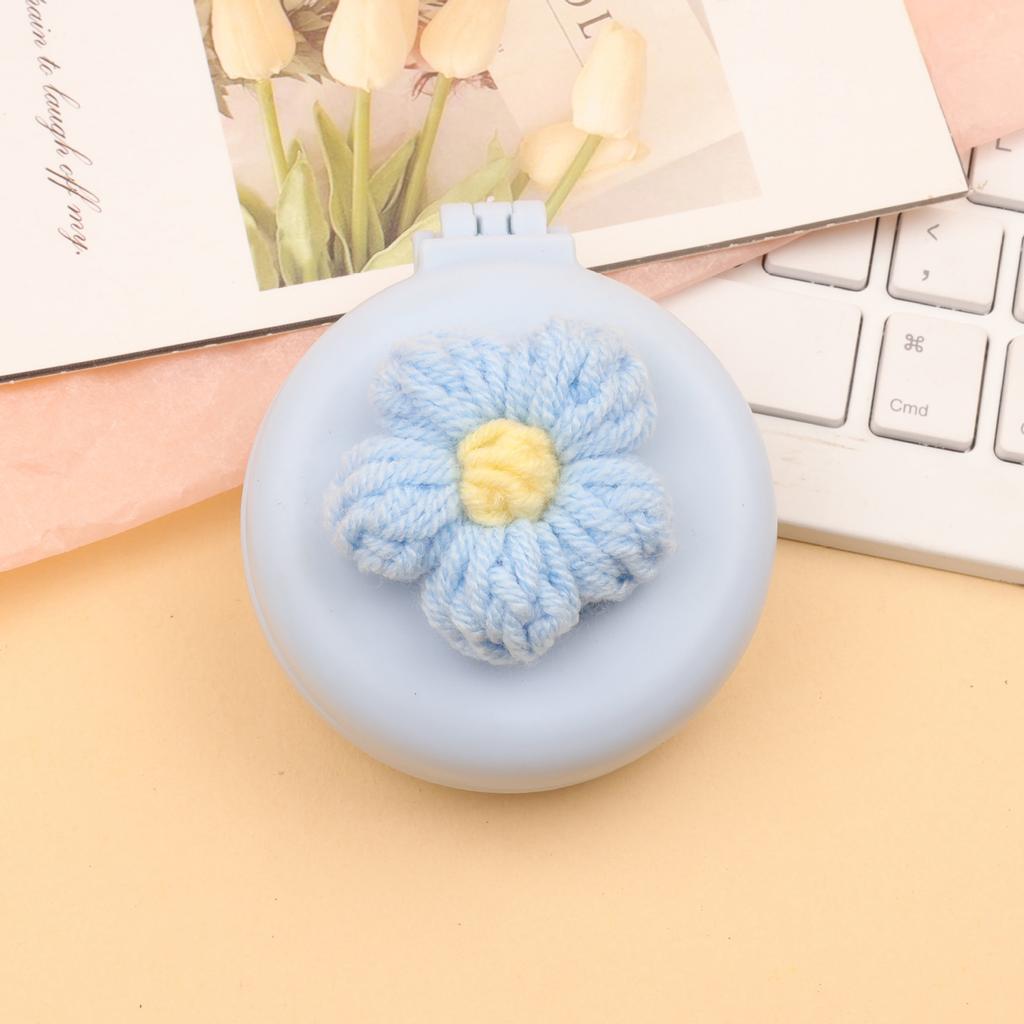 Cute Cartoon Knitted Flower Air Cushion Comb Portable Folding Mirror Hair Brush for Women Girls Travel 1pcs