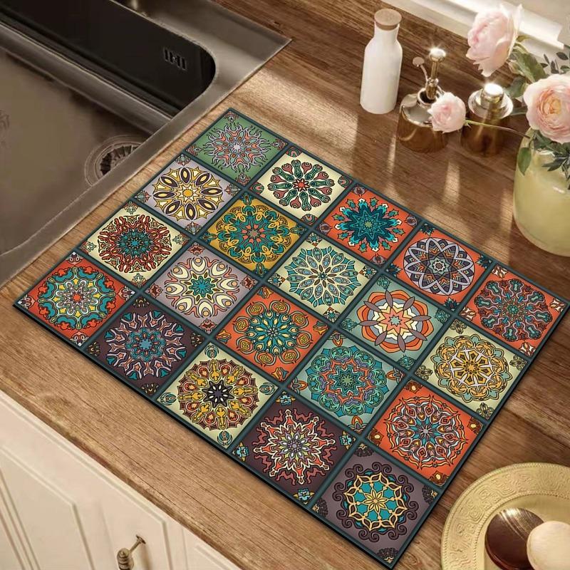 Retro Persian Pattern Drain Mat Fridge Top Non-slip Diatom Protector Mat Coffee Drain Pad Table Placemats for Home Decoration