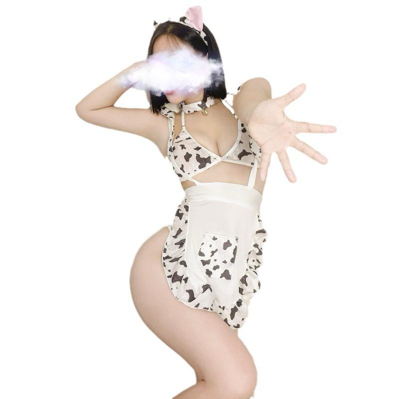 Large Size Sexy Cow Suit Maid Uniform Seduction Cute Sexy Pajamas Underwear Lace-up Cute