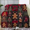 Vintage Gingerbread for Man & Checkered Christmas Tree Blanket Flannel Plaid Throw in Red Black - All-Season Couch Bed Travel