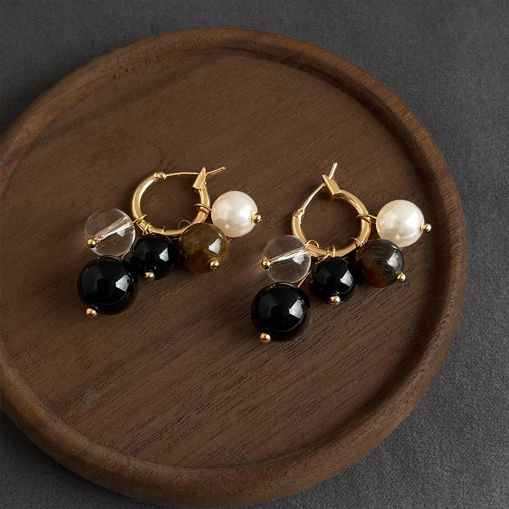 Retro Melaard Tiger's Eye Handmade French Light Luxury Stud Earrings for Women