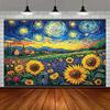 2D Colorful Starry Sky Sunflower Backdrop for Art Class & Event Decoration