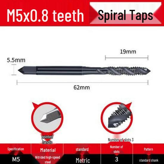 Cobalt Nitride Spiral Tap for Stainless Steel (Drill Bit: M4, M5, M6, M8, M10)