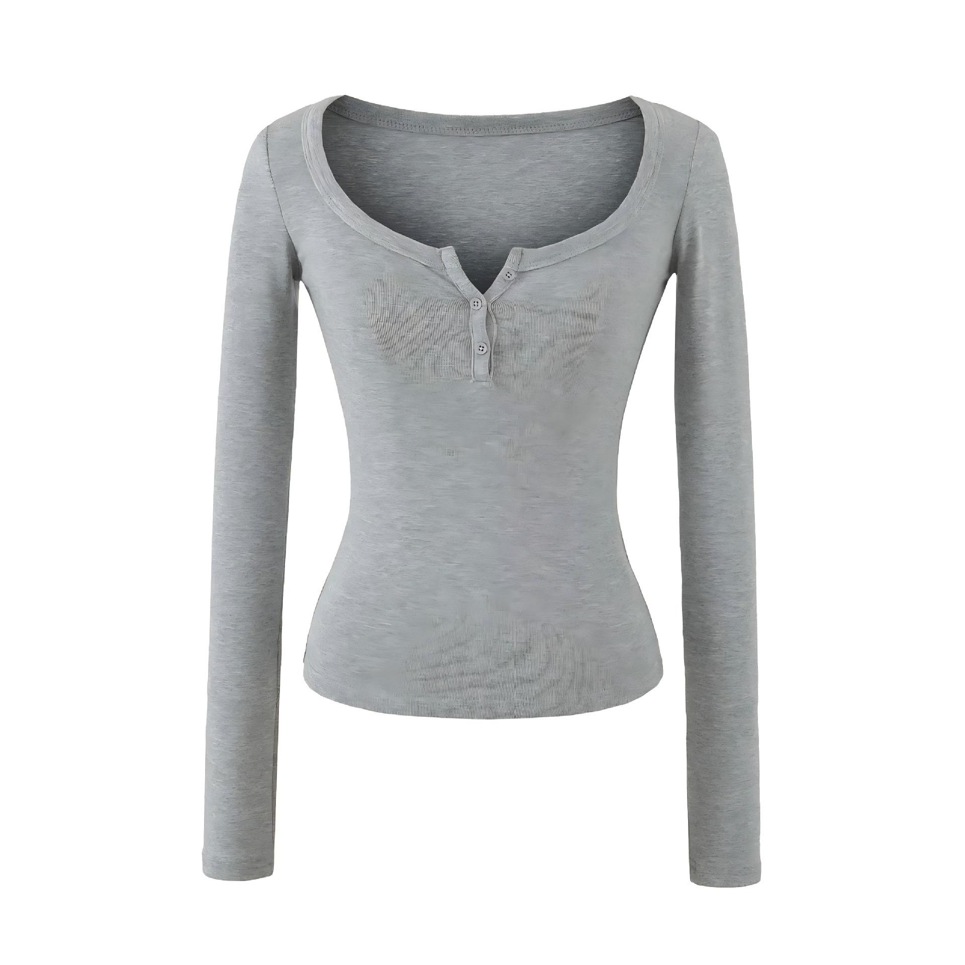 European Square Neck Off-Shoulder Cashmere Long Sleeve Slim Fit Top - Autumn/Winter Style Small