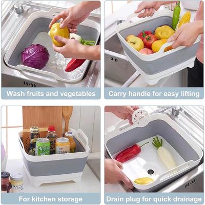 2.4 Gal(9L) Collapsible Dish Basin with Drain Plug,Space Saving Multiuse Foldable Sink Tub,Dishpan,Kitchen Sink for Camping,Vegetable Washing