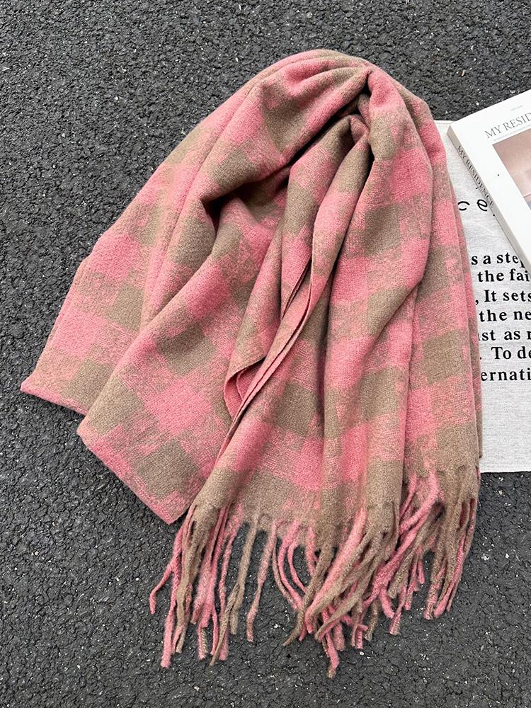 Autumn Winter Women Preppy Knit Scarf Lady Men Sweet Casual Plaid Tassel Scarve Wrap Shawl Femme Male Unisex Fashion Korean New