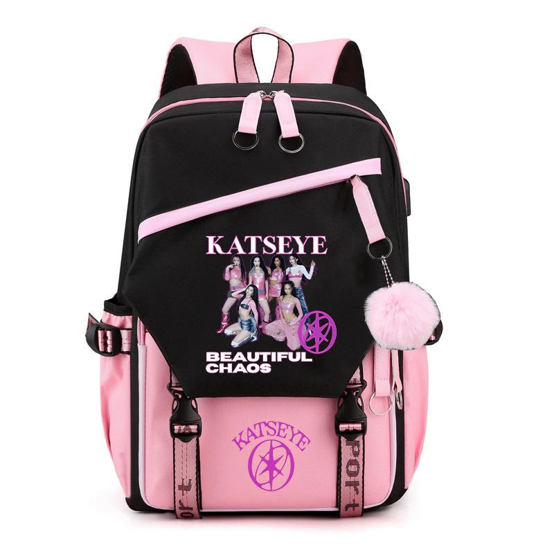 Katseye K-Pop Girl Group Print Backpack Color Block Large Capacity School Bag 60627