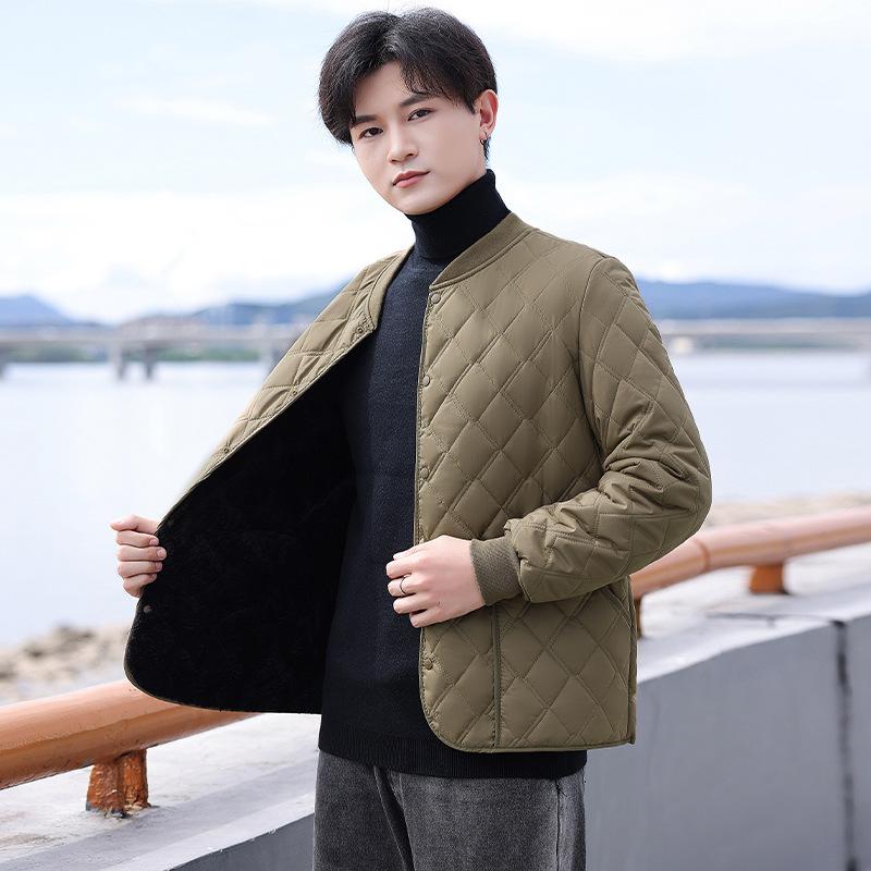 

Autumn and winter new stand-up collar padded jacket, piled and thickened, fashionable and warm, underneath, students wear cold-proof clothes 5XL-200-110kg хаки
