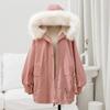 Zimní trendy parka s kapucí z umělé kožešiny a hřejivou podšívkou pro ženy