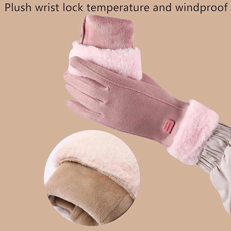 Winter Women'S Warm Gloves Have Windproof And Cold Resistant Properties, Thick Fur Lining, And Touch Screen Gloves