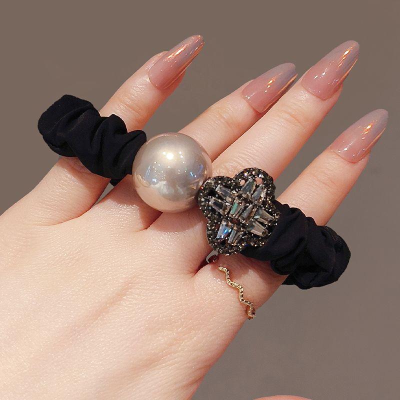 High-End Elegant Pearl and Rhinestone Hair Tie, Simple New Elastic Hair Band for Ponytail, Bun, and Hair Accessories