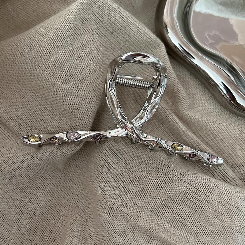 Girl Sweet Cool Color Diamond Element Hair Clip Silver Metal Shark Clip Back of Head High End Sensation Hair Clipper