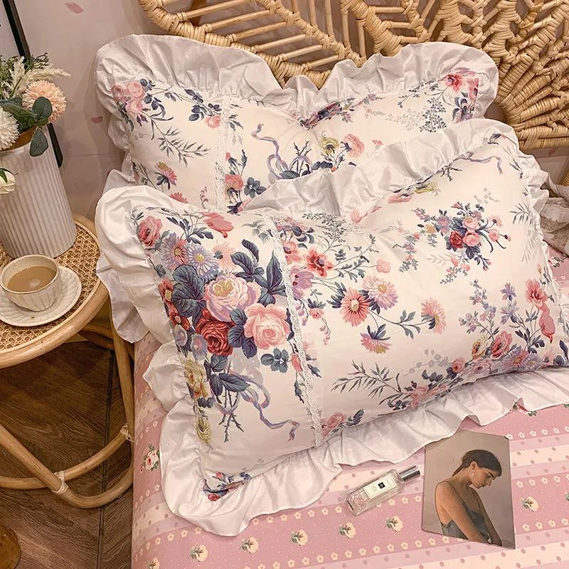 Federe per cuscini Princess in cotone di alta qualità Un paio di federe grandi con stampa floreale Biancheria da letto da 48 * 74 cm