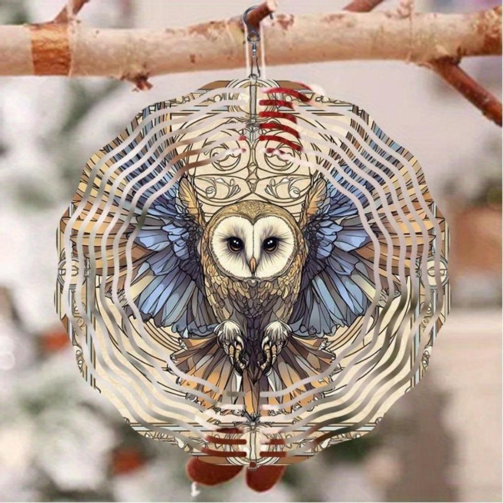 1 Stück Hängendes Windspiel, Weißes Gesicht Schleiereule Muster Metall Mandala Windrad, Keine Batterie erforderlich, Dekorative Gartenaußendekoration, Ideales Geschenk