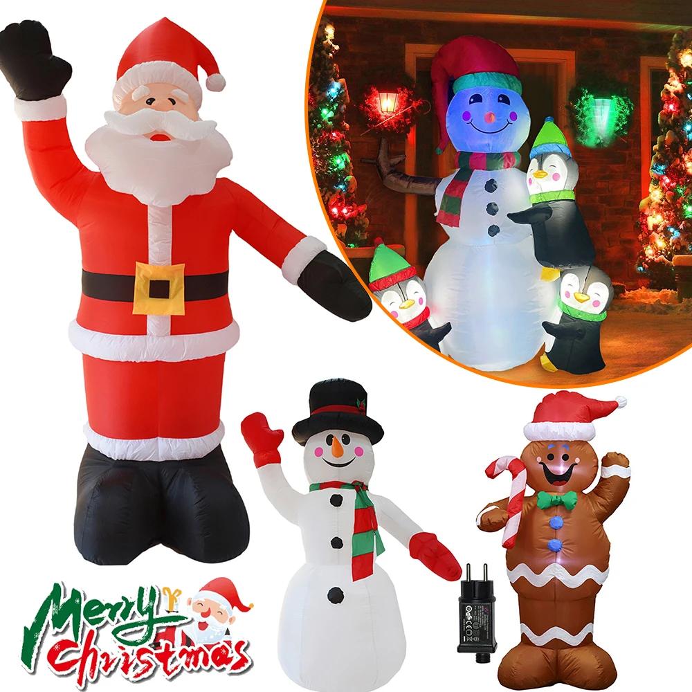 Christmas Inflatable Snowman Blow Up Outdoor Garden LED Snowman Santa Claus Christmas Doll Decoration Ornament 1.4/1.5M/2.4M