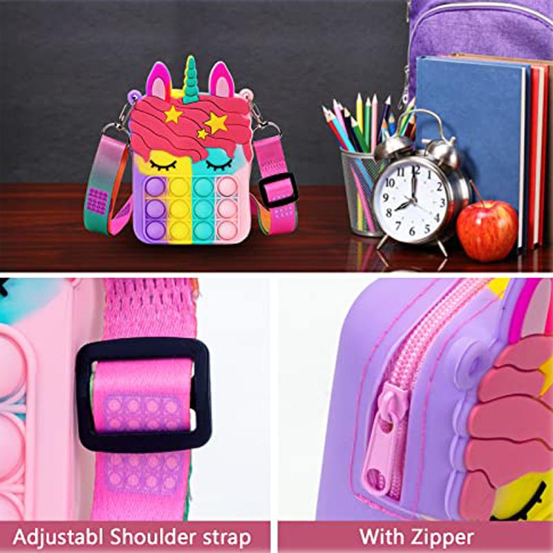 Girls Silicone Kawaii Unicorn Messenger Bag Coin Purse Children's Decompression Fidget Toys Stress Relief Autism Handbag juguete