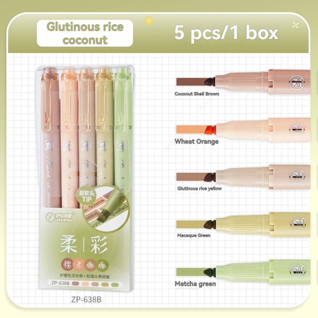 5pcs/set Pastel Highlighters Marker Colors Fluorescent Hook Pen Colored Mark Pen Japanese Stationery School Supplies Kawaii