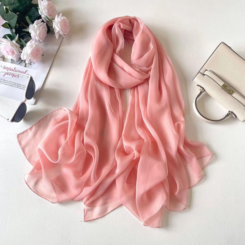 Solid Color Headscarf Silk Scarf Thin Large Scarf Travel Sun Protection Decorative Shawl Linen Plain Scarf Versatile