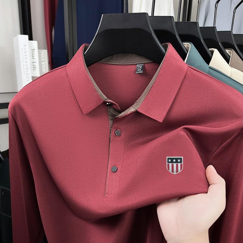 Men s Lapel Polo Shirt Autumn Wrinkle Resistant Long Sleeve T-Shirt Casual Office Business Menswear Top M