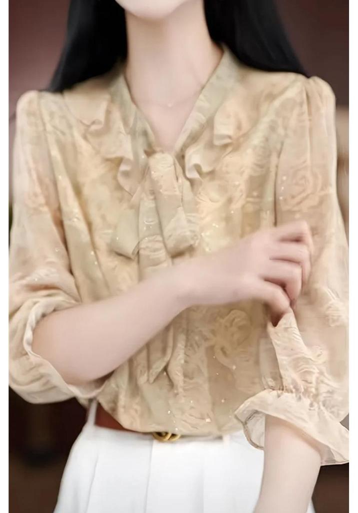 Stylish Seven-Sleeve Chiffon T-Shirt for Middle-Aged and Elderly - Versatile, Youthful Summer Wear