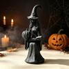 Black Gray Resin Look Sculpture Pumpkin Witch Ornament, Halloween Gothic Style Tabletop Figurine, Retro Lightweight Easy Storage Figurine PLA