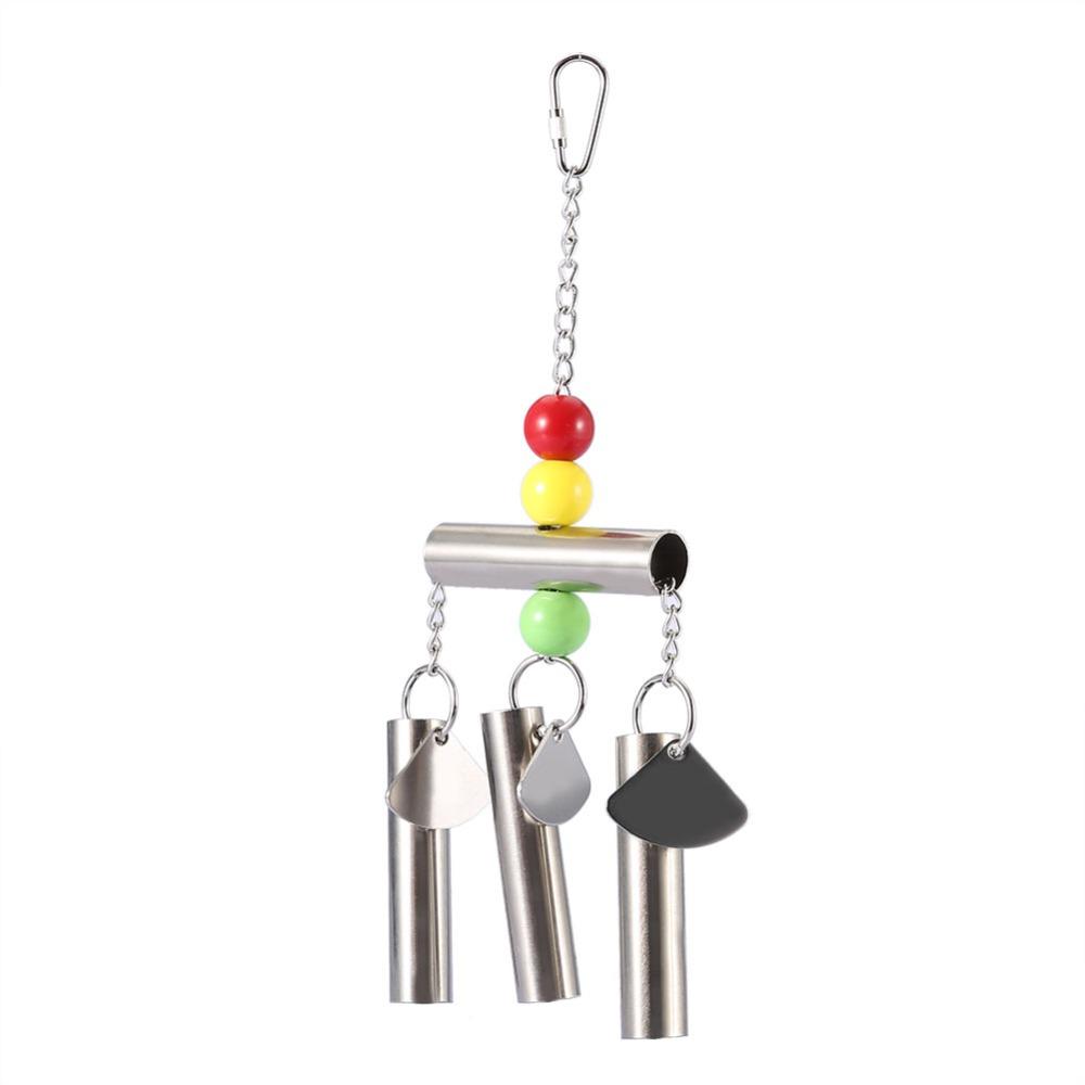 Hanging Design Stainless Steel Bell Toy Sweet Sound Middle Large Size Bird Chew String Toy Colored Beads Parrot Hanging Toy
