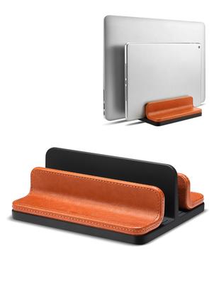 GemRich Vertical Laptop PC Stand with Tablet Storage for MacBook and Stylish Leather 2 Brown Stand, iPad, Pro, Air, Finish, Slots,