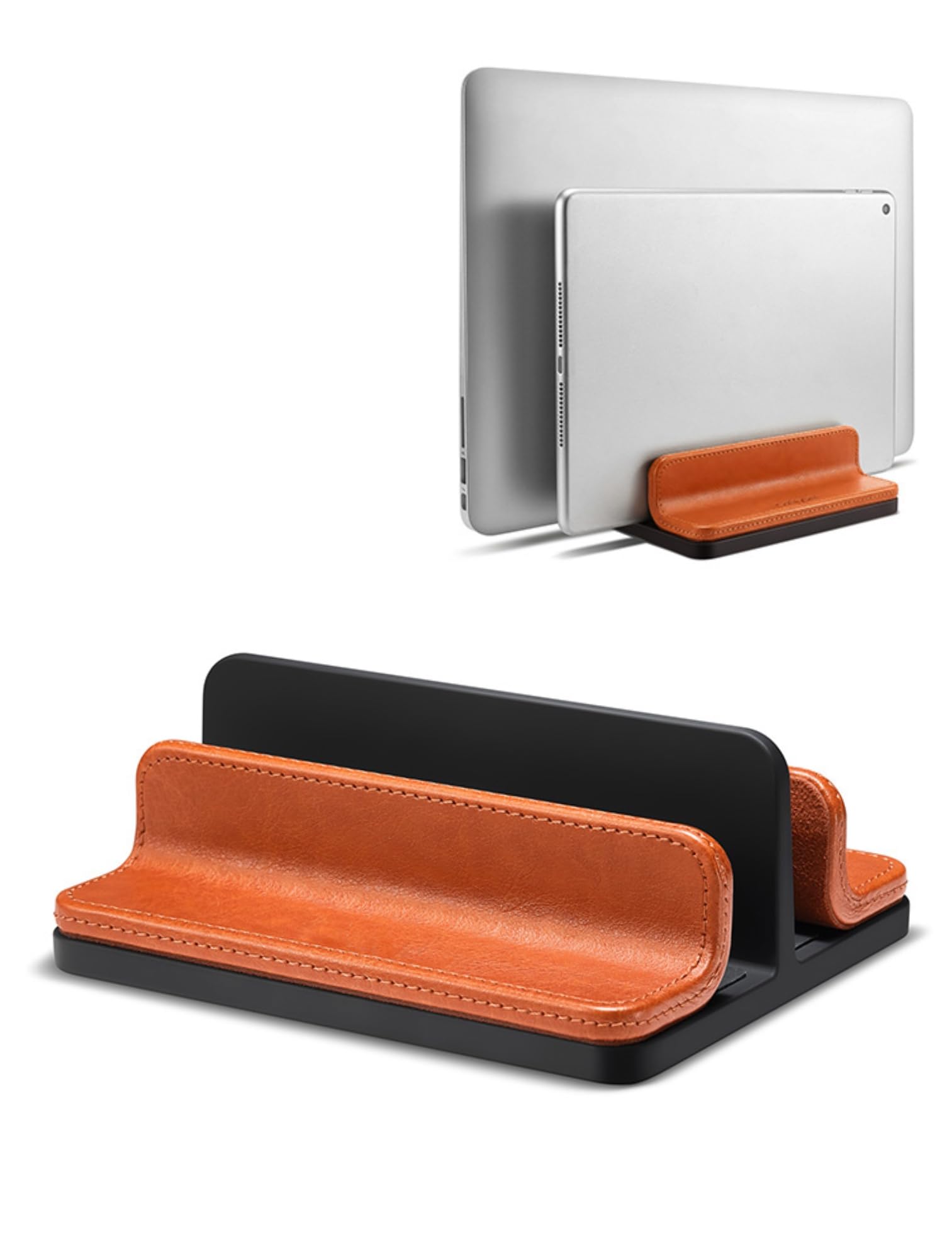 

GemRich Вертикальная подставка для ноутбука с хранилищем для планшета для MacBook и стильная кожаная 2 коричневая подставка, iPad, Pro, Air, отделка, слоты,