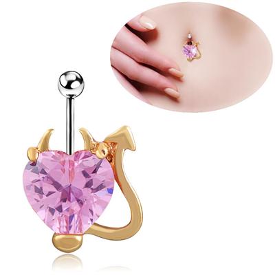 Popular Piercing Jewelry High Quality Peach Heart Zircon Navel Ring Navel Buckle Explosive Style 