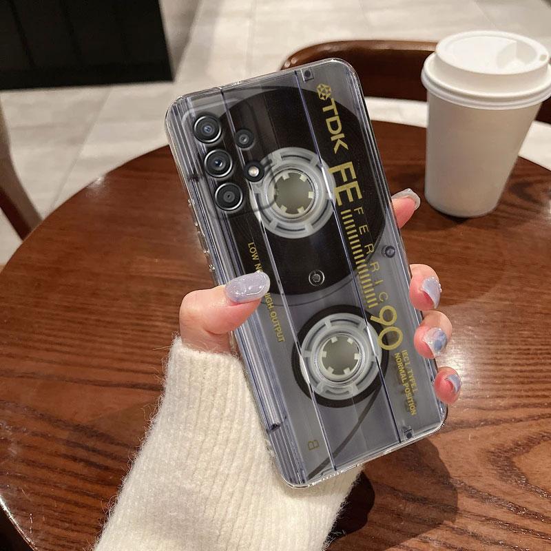 Vintage Music Tapes Cassette For Samsung Galaxy A55 Case A54 A52 A53 5G A15 A14 A13 A21S A23 A51 A34 A35 A33 A32 A72 Clear Cover