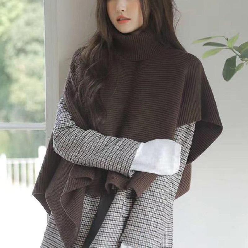 Irregular split high neck knitted pullover scarf shawl autumn and winter versatile wool scarf