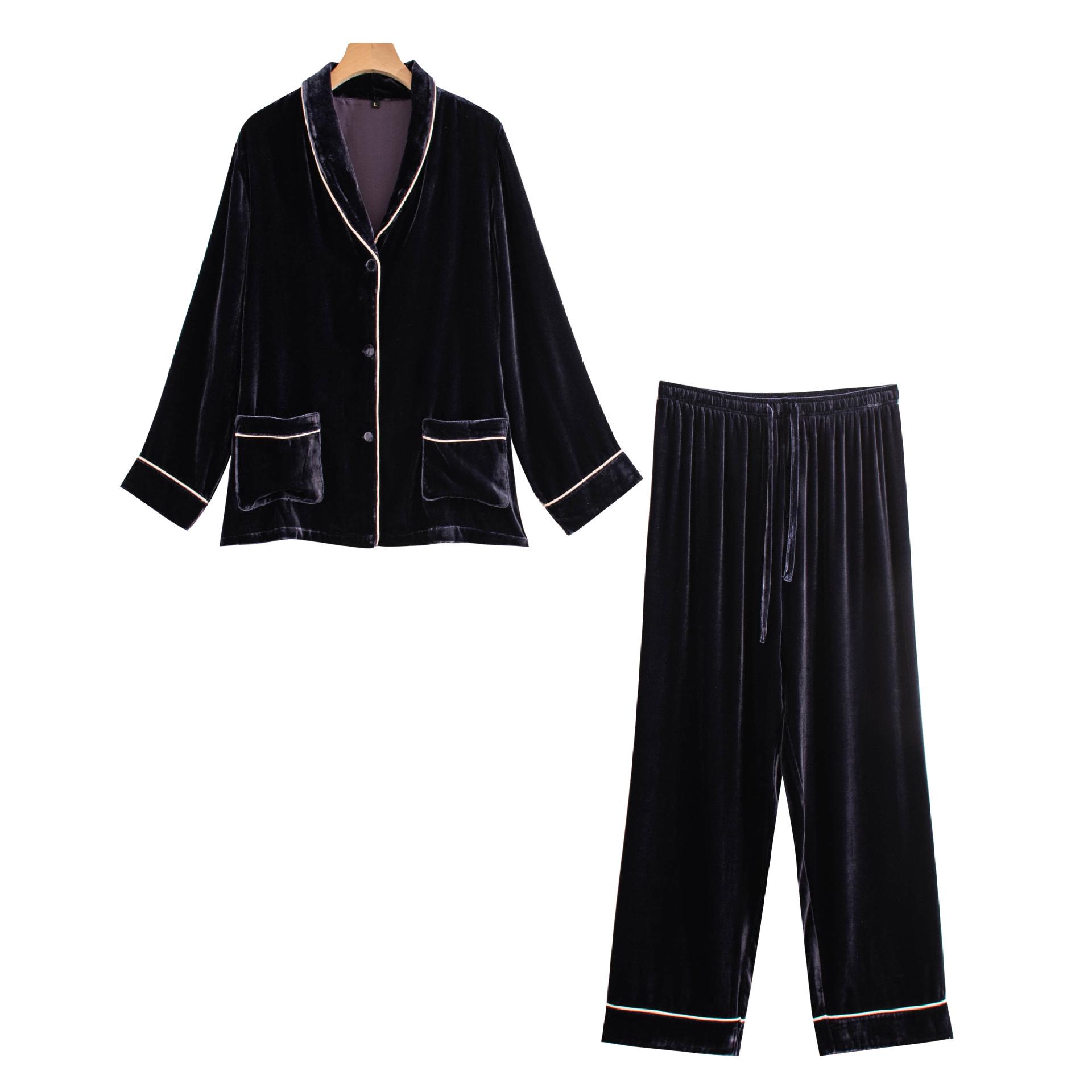 

Women s Autumn/Winter Purple Silk Velvet Pajama Set, Peter Pan Collar, Long Sleeve, Thick, Casual Home Wear, Two-Piece L темно-фиолетового