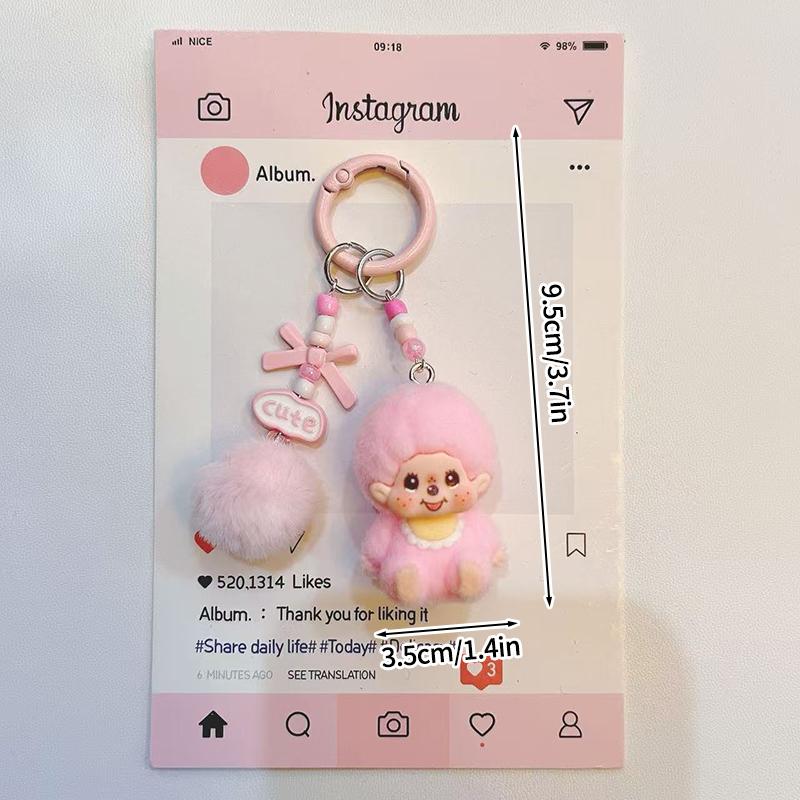 Resin Flocking Monchichi Keychain Cute Monkey Baby Trendy Keyring Cartoon Pendent Keys Bags Hanging Accessories Small Gifts