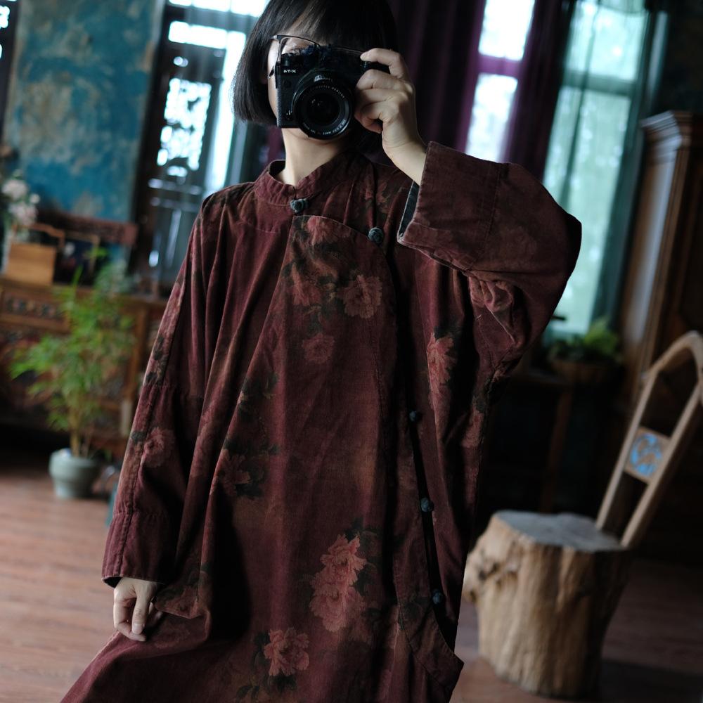 Johnature Women Chinese Style Stand White Dresses Long Sleeve Button High Quality Spring A-Line Dresses