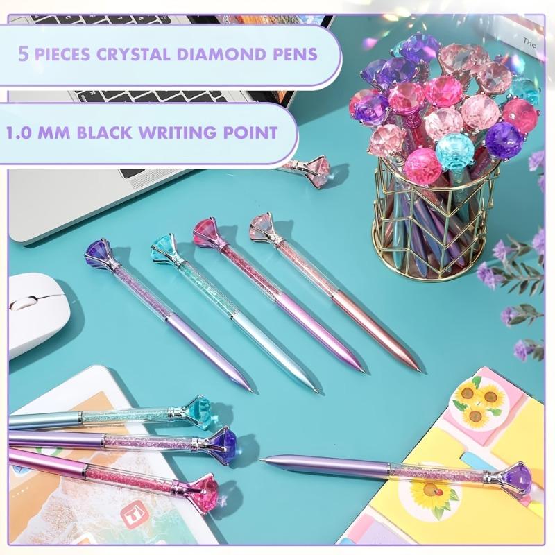 5Pcs random luxury diamond ballpoint pens, 1.0mm black ink, office & wedding school gift pens