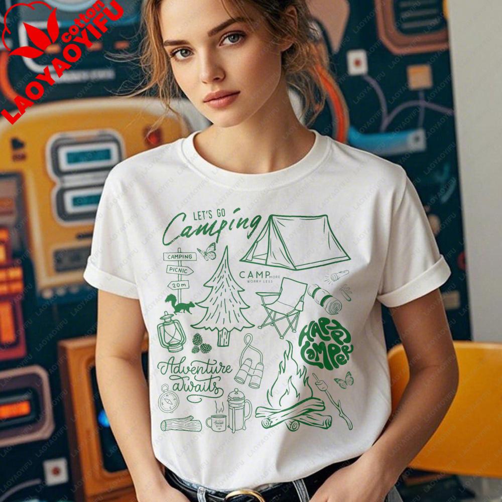 

Retro Camping TShirt Vintage Camping Collage Shirt Outdoorsy Nature TShirt Casual Daily Life Women Unisex Crewneck Cotton Tee Tops S