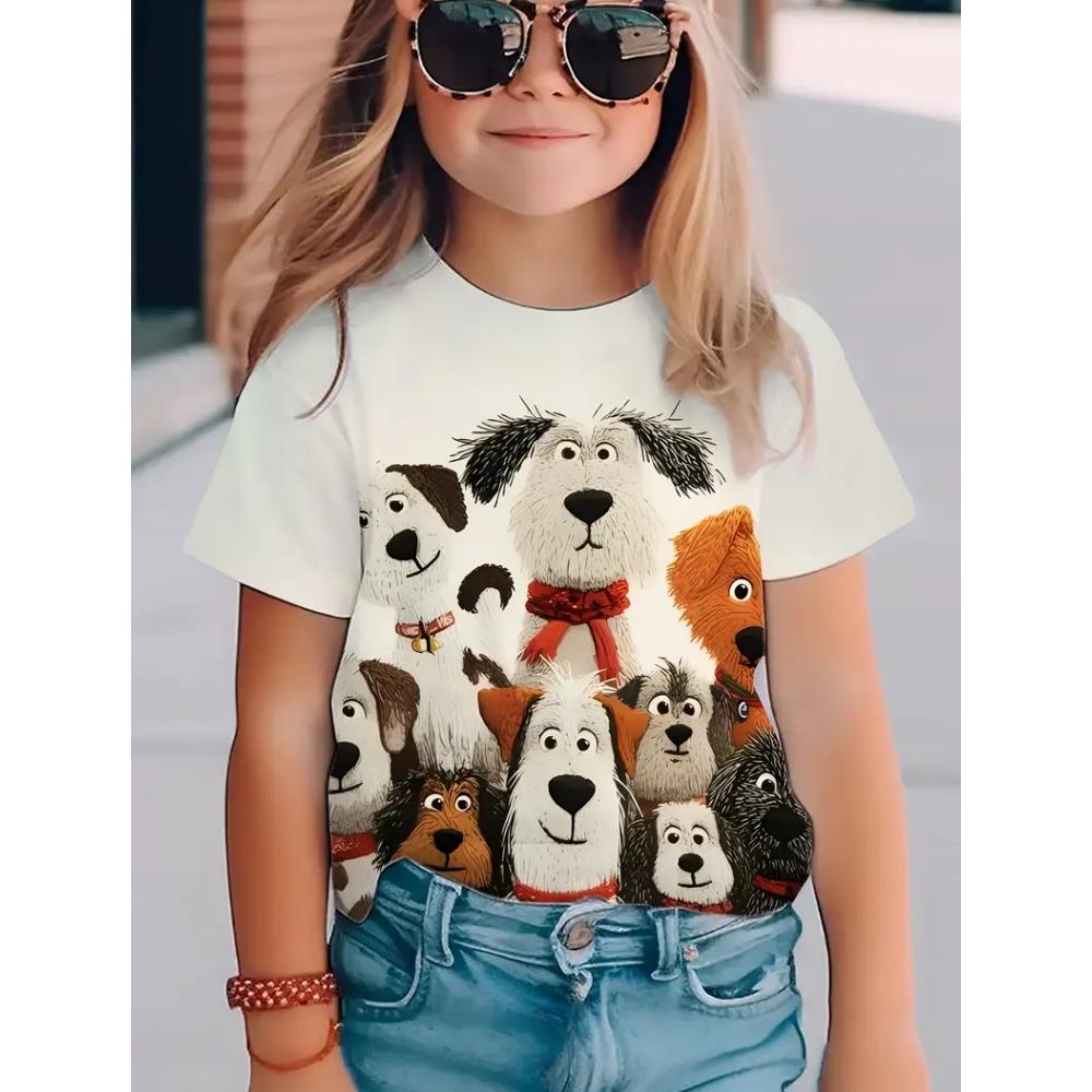 

Summer Round Neck 3D Printed Funny Animal Pattern Top Fashionable Casual Short Sleeved Children s Girl T-shirts 160